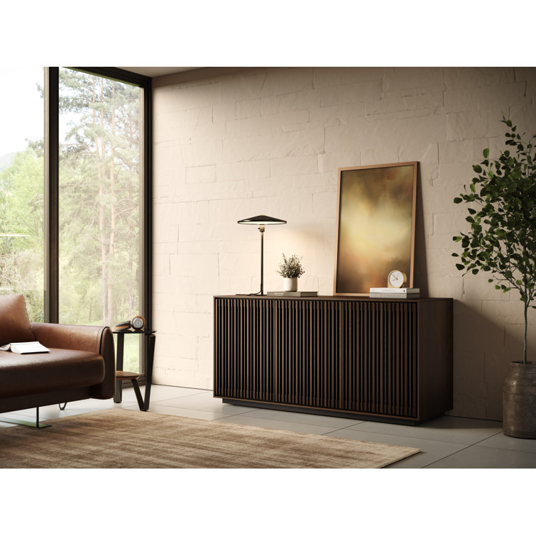 Toasted Oak and Black 3-Door Media Storage Console with Glass Shelves