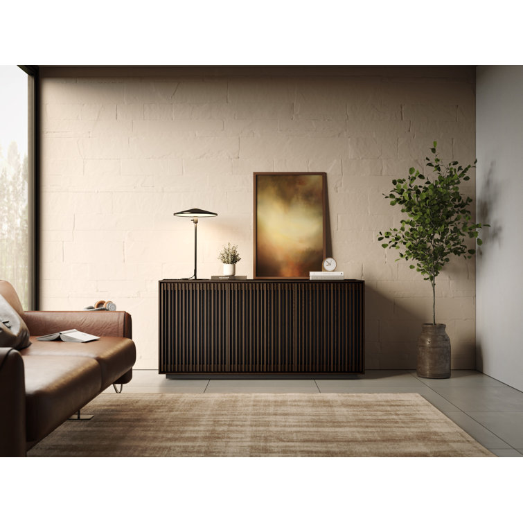 Toasted Oak and Black 3-Door Media Storage Console with Glass Shelves