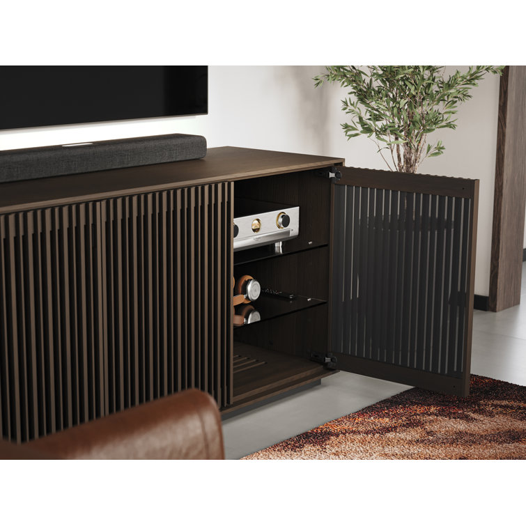 Toasted Oak and Black 3-Door Media Storage Console with Glass Shelves