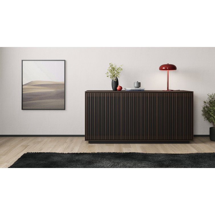 Toasted Oak and Black 3-Door Media Storage Console with Glass Shelves