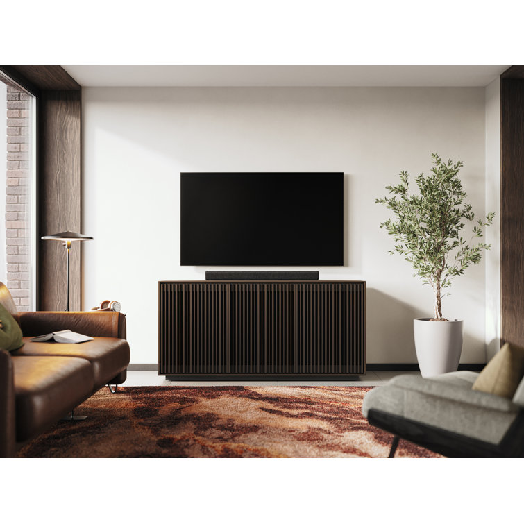 Toasted Oak and Black 3-Door Media Storage Console with Glass Shelves