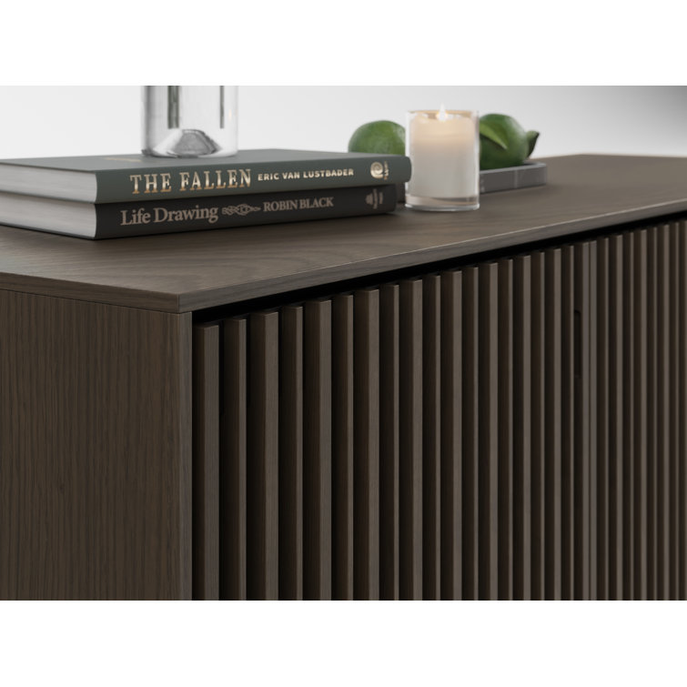 Toasted Oak and Black 3-Door Media Storage Console with Glass Shelves