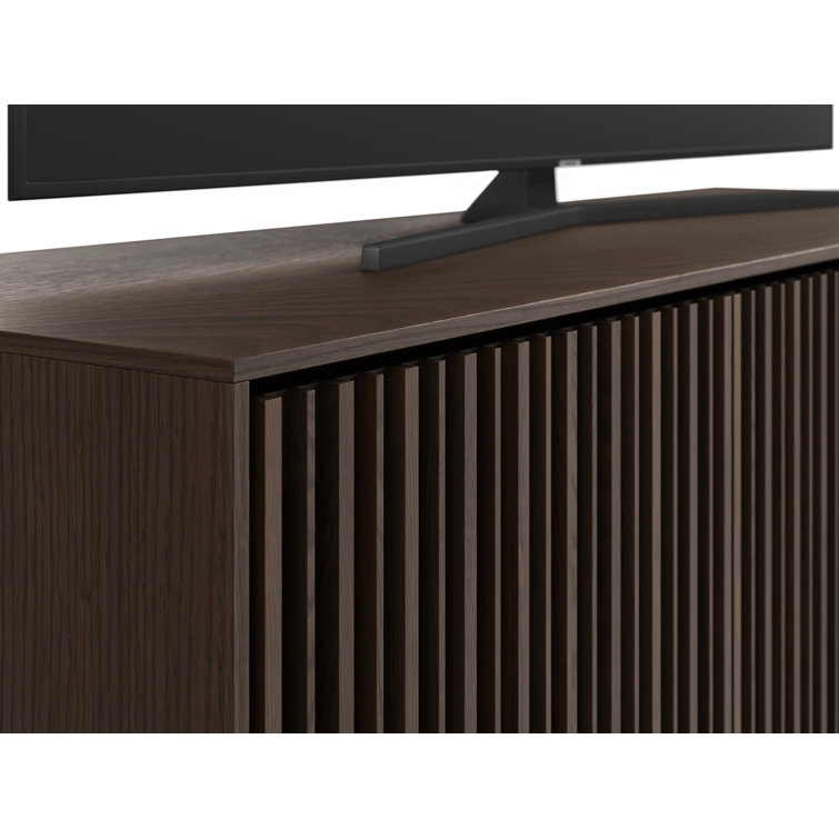 Toasted Oak and Black Hardwood Media Storage Cabinet with Tempered Glass Shelves