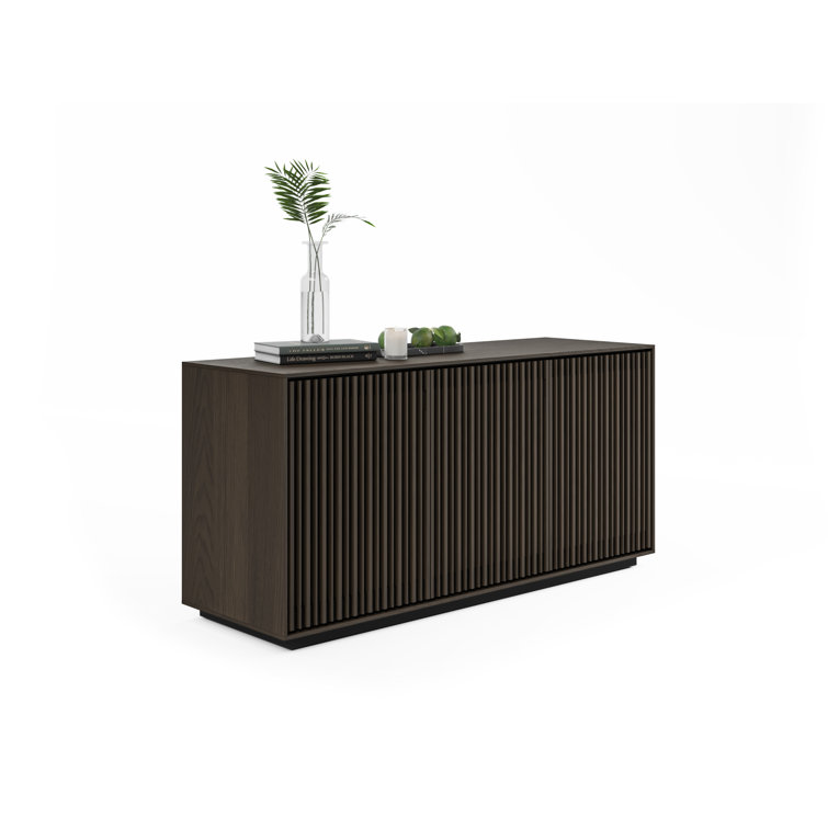 Toasted Oak and Black 3-Door Media Storage Console with Glass Shelves