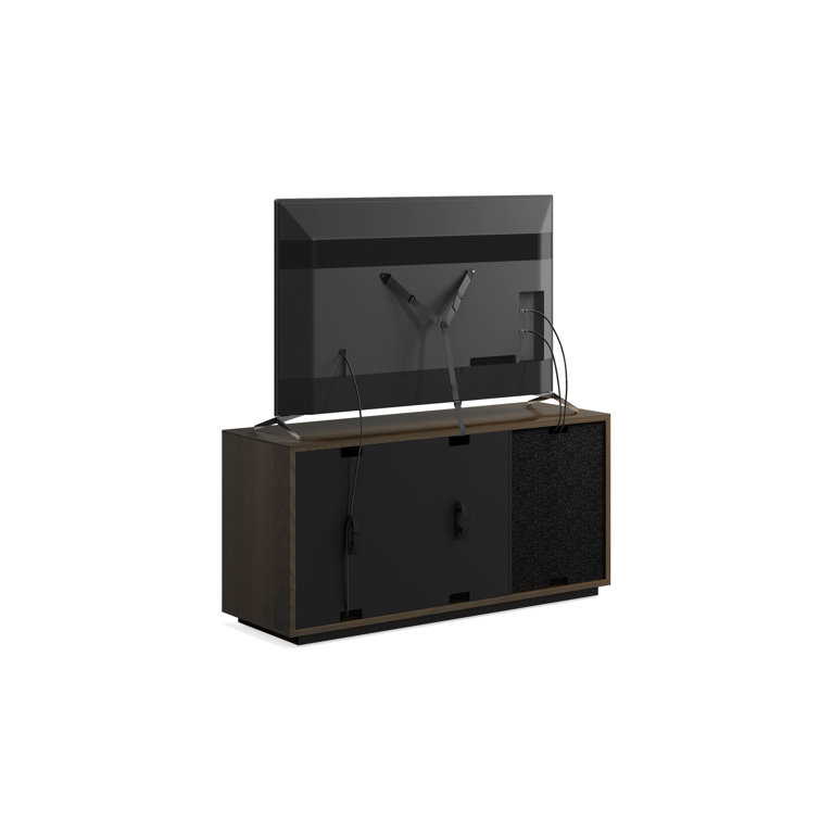Toasted Oak and Black 3-Door Media Storage Console with Glass Shelves