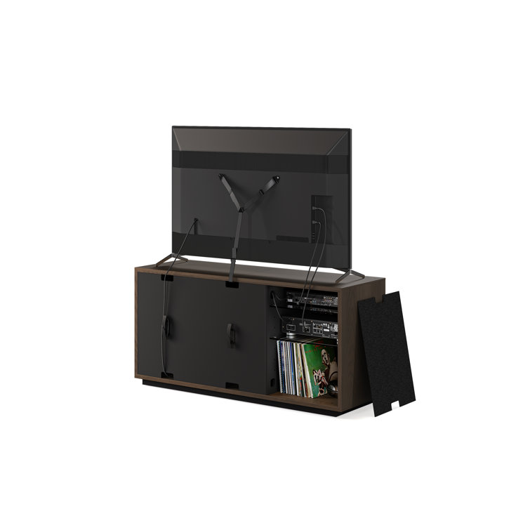 Toasted Oak and Black 3-Door Media Storage Console with Glass Shelves