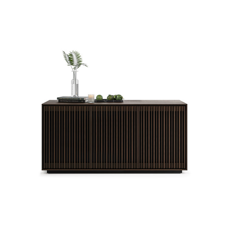Toasted Oak and Black 3-Door Media Storage Console with Glass Shelves
