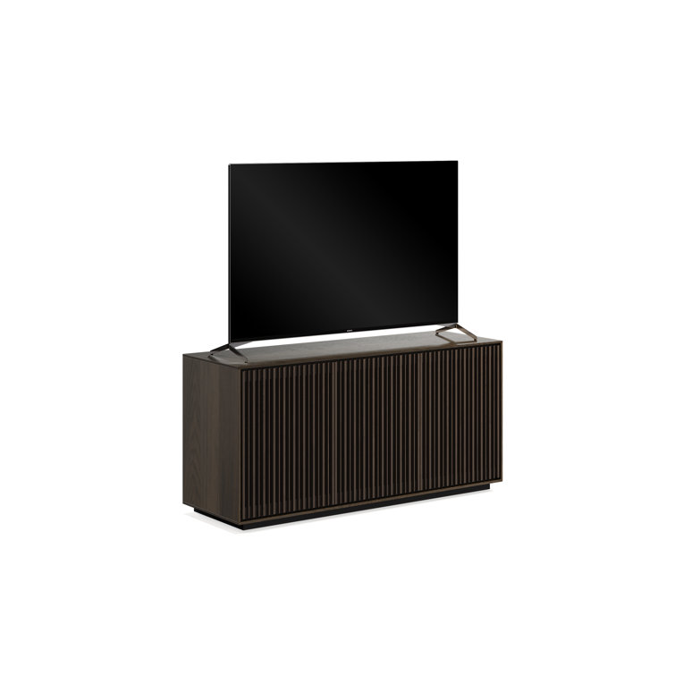 Toasted Oak and Black 3-Door Media Storage Console with Glass Shelves