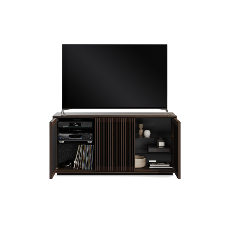 Toasted Oak and Black 3-Door Media Storage Console with Glass Shelves