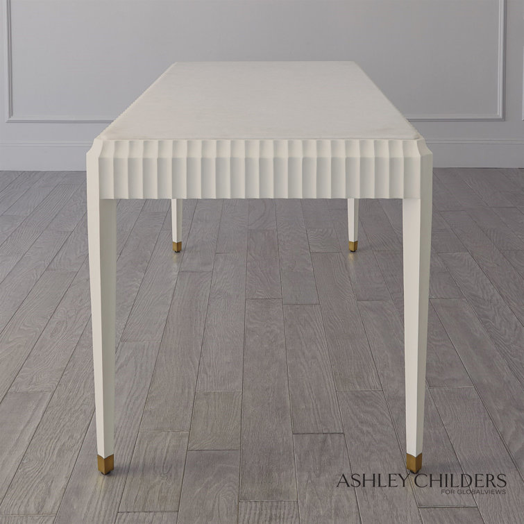 White Marble Top Writing Desk with Brass Pulls