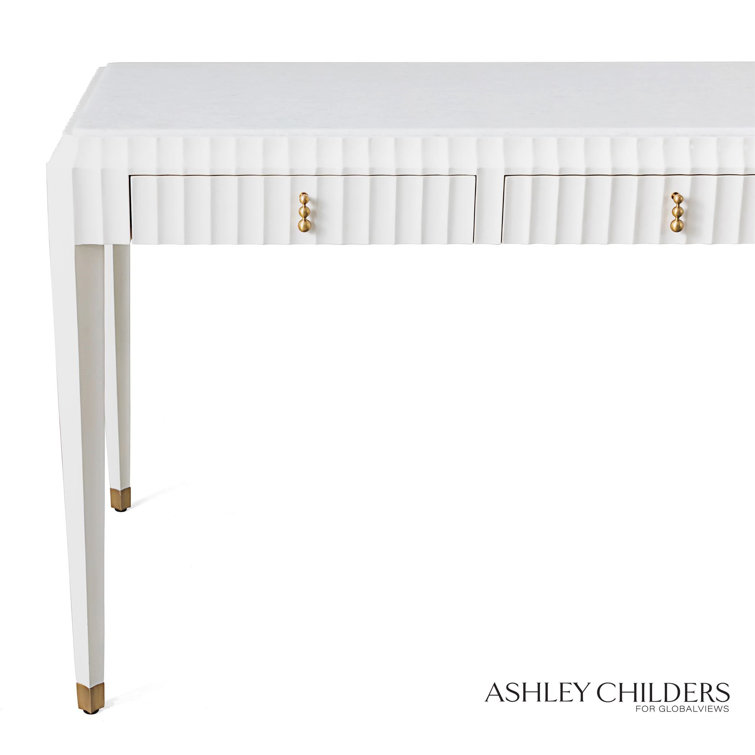 White Marble Top Writing Desk with Brass Pulls