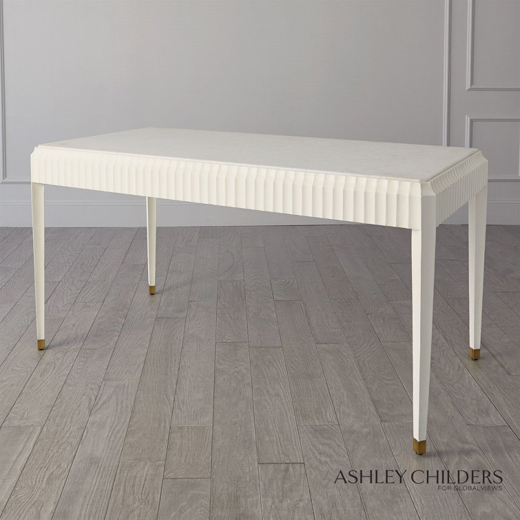 White Marble Top Writing Desk with Brass Pulls