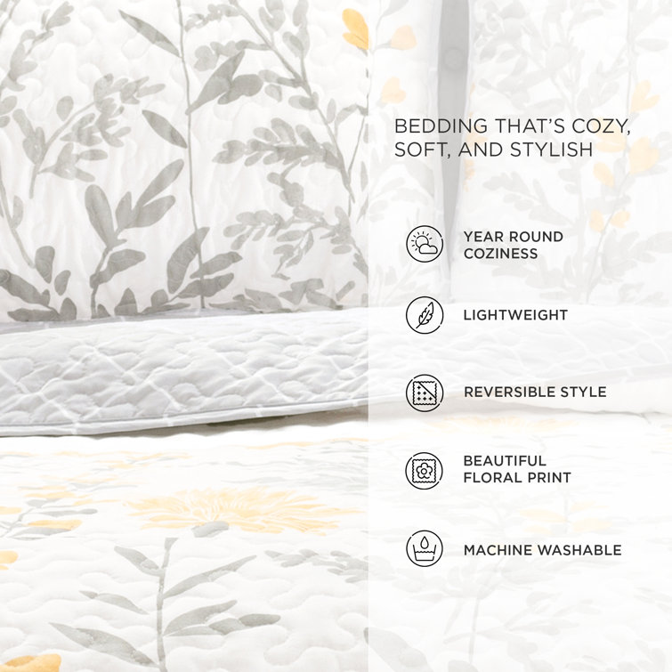 California King Yellow Microfiber Reversible Quilt Set