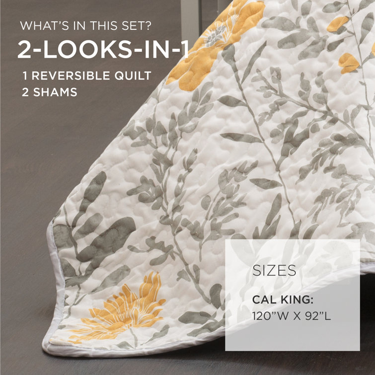 California King Yellow Microfiber Reversible Quilt Set