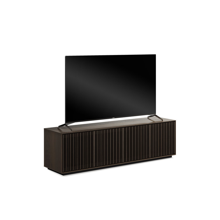 Toasted Oak and Black Hardwood Media Storage Cabinet with Tempered Glass Shelves
