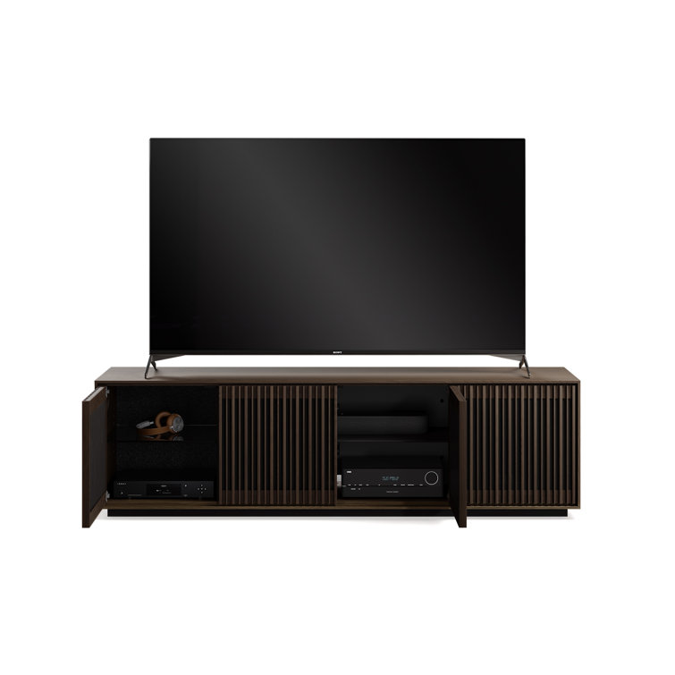 Toasted Oak and Black Hardwood Media Storage Cabinet with Tempered Glass Shelves