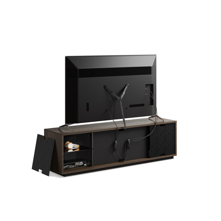 Toasted Oak and Black Hardwood Media Storage Cabinet with Tempered Glass Shelves