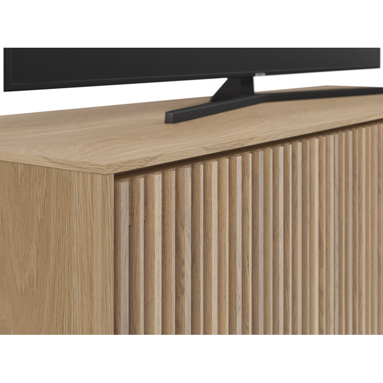 Washed Oak 4-Door Media Storage Cabinet with Tempered Glass Shelves