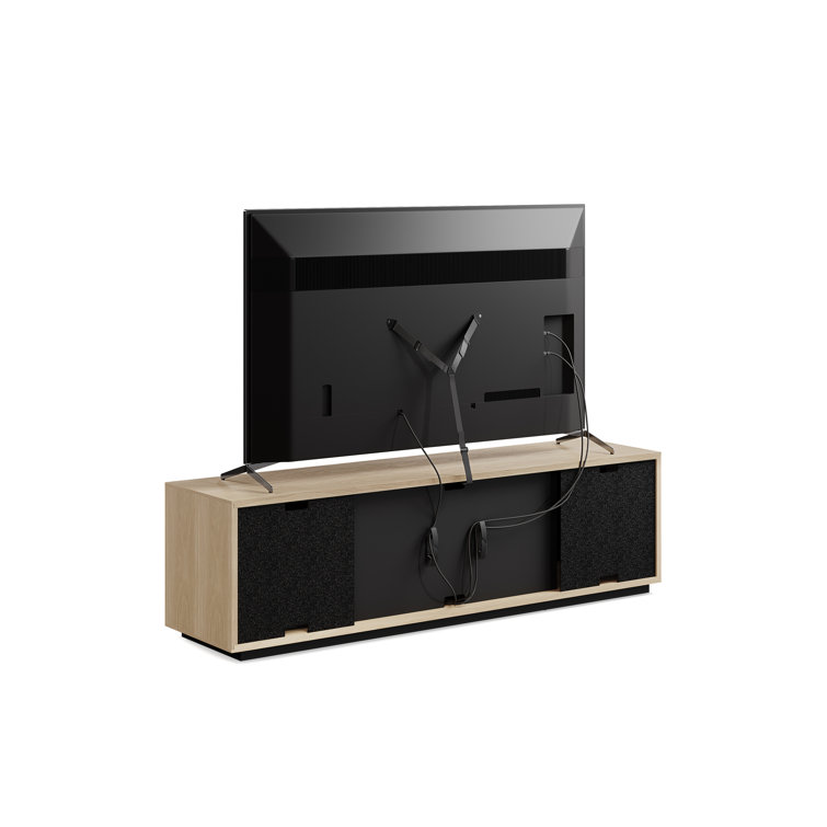 Washed Oak 4-Door Media Storage Cabinet with Tempered Glass Shelves