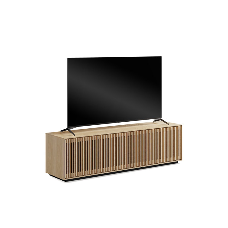 Washed Oak 4-Door Media Storage Cabinet with Tempered Glass Shelves