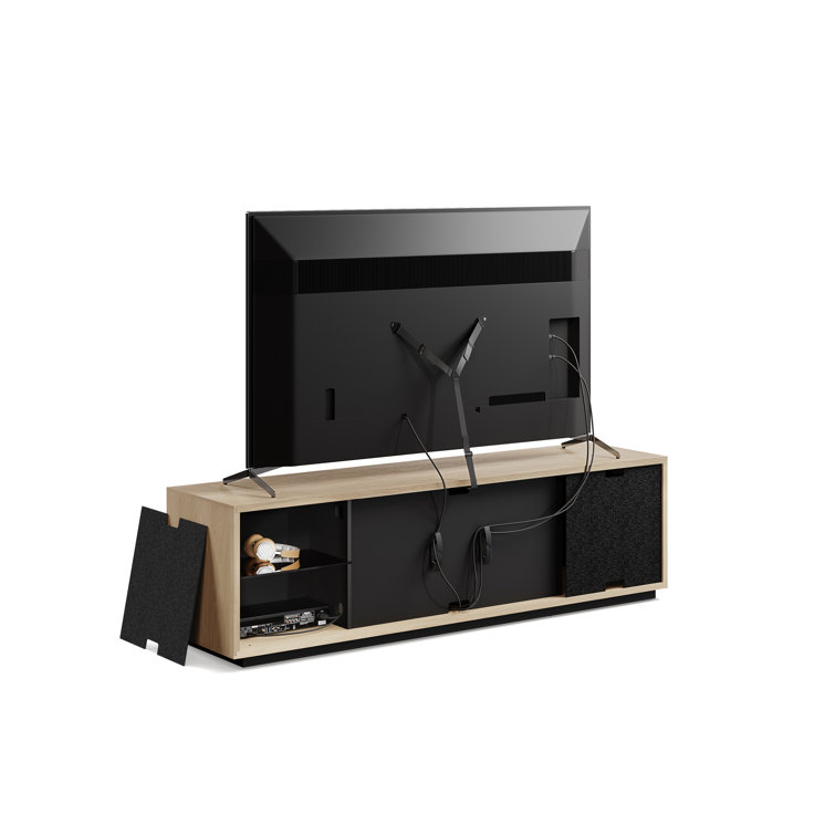Washed Oak 4-Door Media Storage Cabinet with Tempered Glass Shelves
