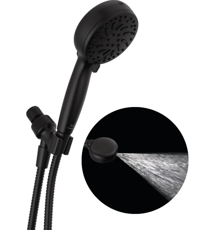 Matte Black Medium Round Handheld Shower Head with Hose