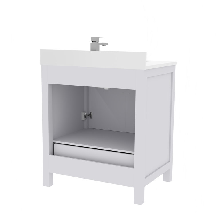 Rooh 30" White Solid Wood Bathroom Vanity with Brushed Nickel Hardware