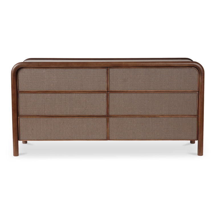 Omena Brown Mango Wood 6-Drawer Dresser with Woven Front