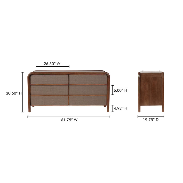 Omena Brown Mango Wood 6-Drawer Dresser with Woven Front