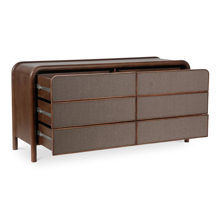 Omena Brown Mango Wood 6-Drawer Dresser with Woven Front