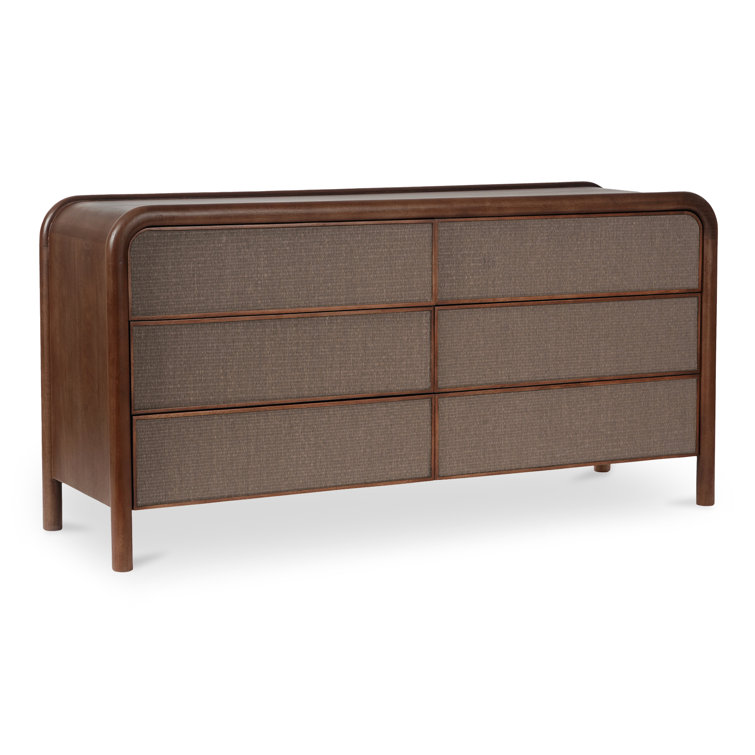 Omena Brown Mango Wood 6-Drawer Dresser with Woven Front
