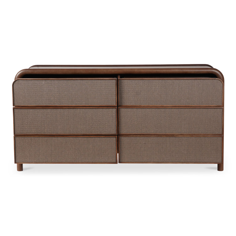 Omena Brown Mango Wood 6-Drawer Dresser with Woven Front