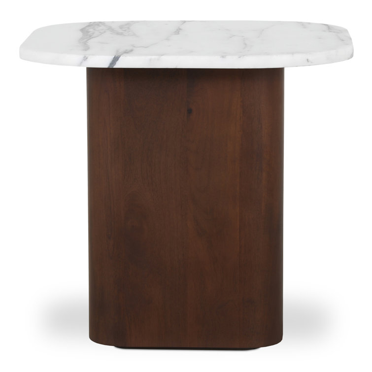 Dash White Calacatta Marble and Brown Wood Accent Table