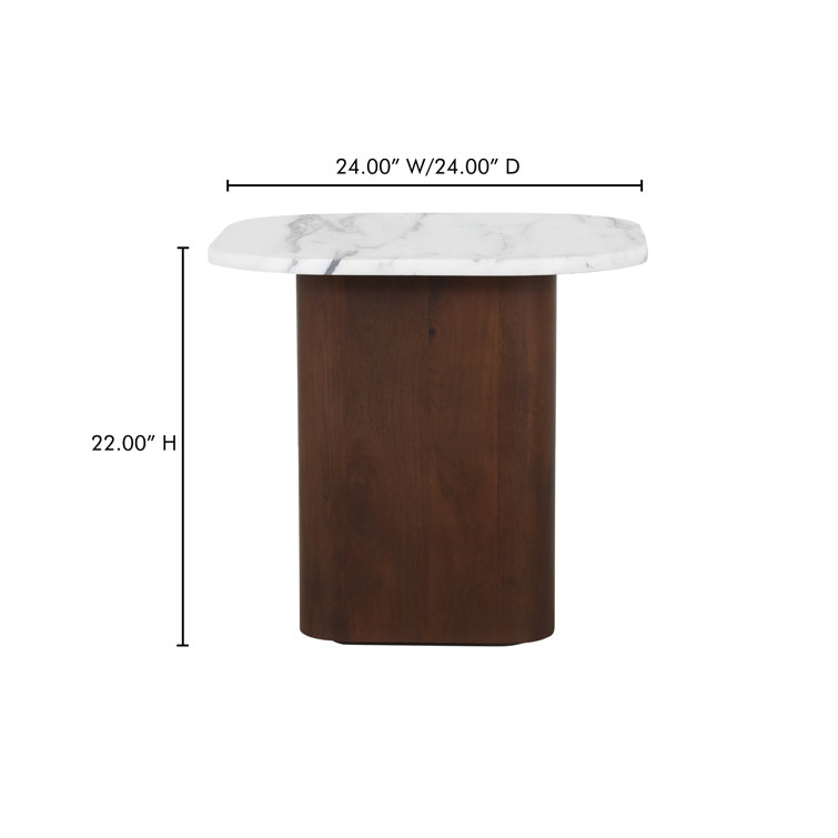 Dash White Calacatta Marble and Brown Wood Accent Table