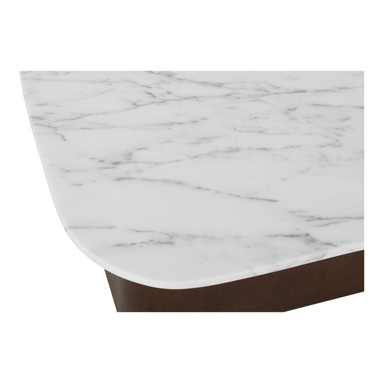 Dash White Calacatta Marble and Brown Wood Accent Table
