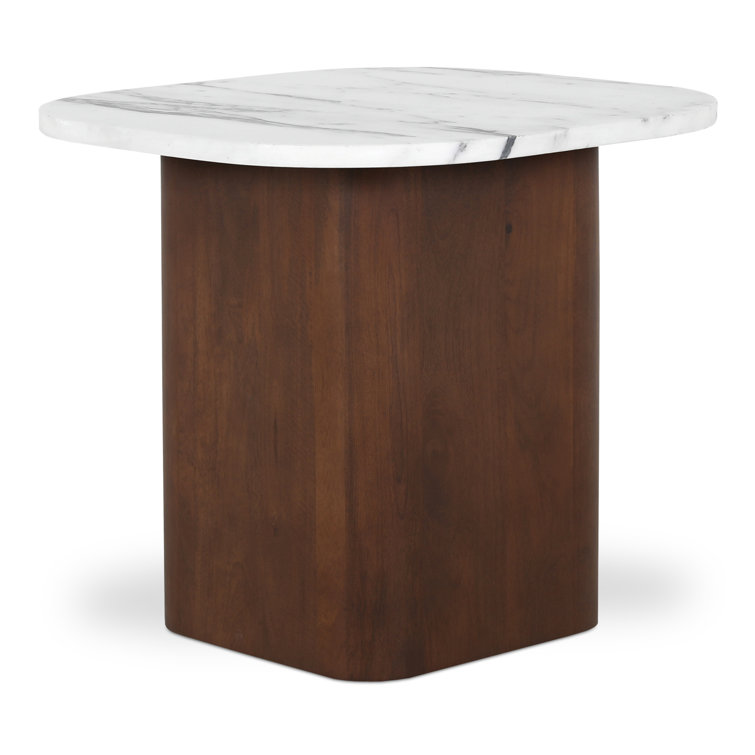 Dash White Calacatta Marble and Brown Wood Accent Table