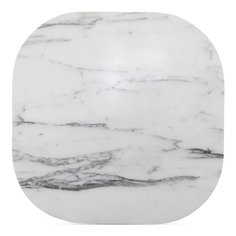 Dash White Calacatta Marble and Brown Wood Accent Table