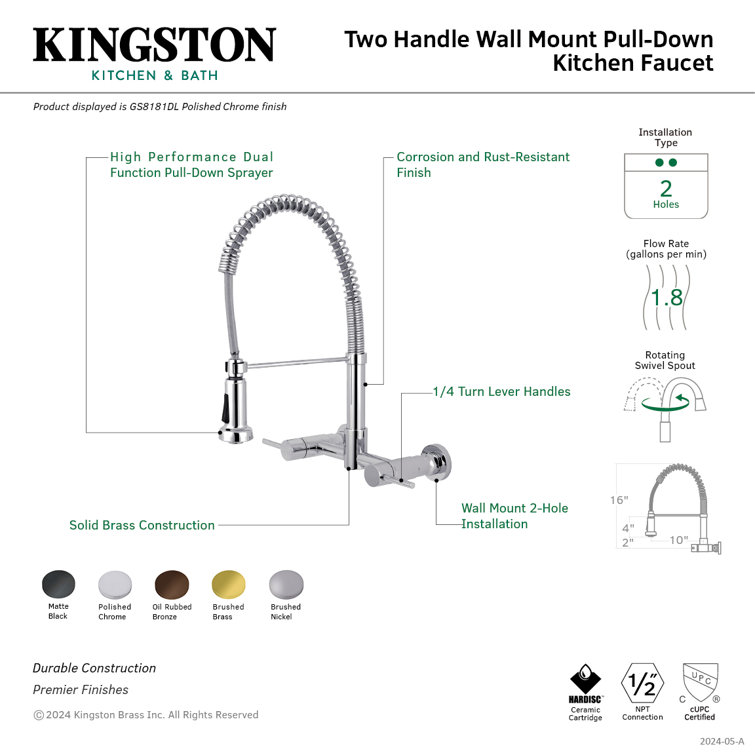 Concord Modern Brushed Nickel Wall Mount Pull-Down Kitchen Faucet