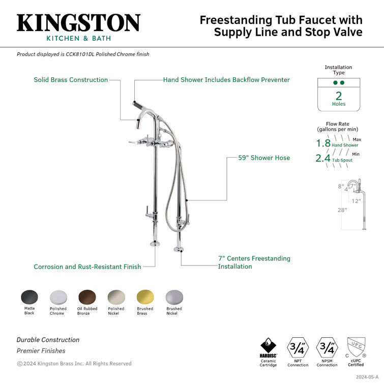 Brushed Nickel Freestanding Tub Faucet with Hand Shower