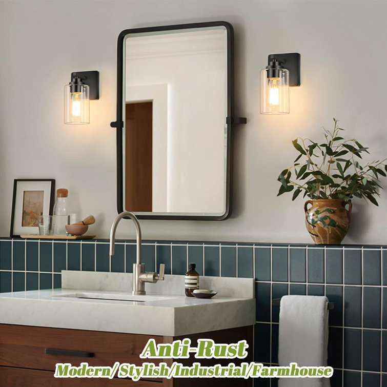 Black Metal Vanity Wall Sconce with Clear Glass Shade