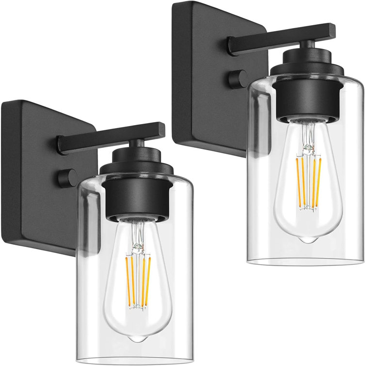Black Metal Vanity Wall Sconce with Clear Glass Shade
