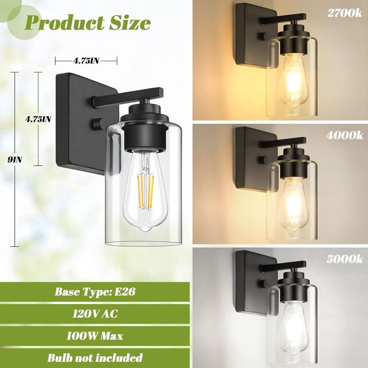 Black Metal Vanity Wall Sconce with Clear Glass Shade