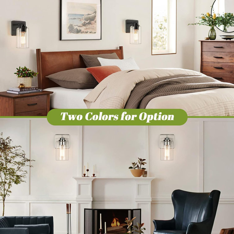 Black Metal Vanity Wall Sconce with Clear Glass Shade