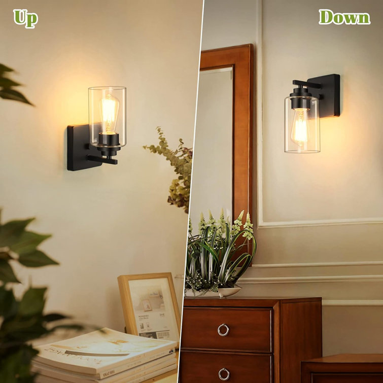 Black Metal Vanity Wall Sconce with Clear Glass Shade