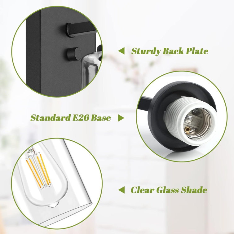Black Metal Vanity Wall Sconce with Clear Glass Shade