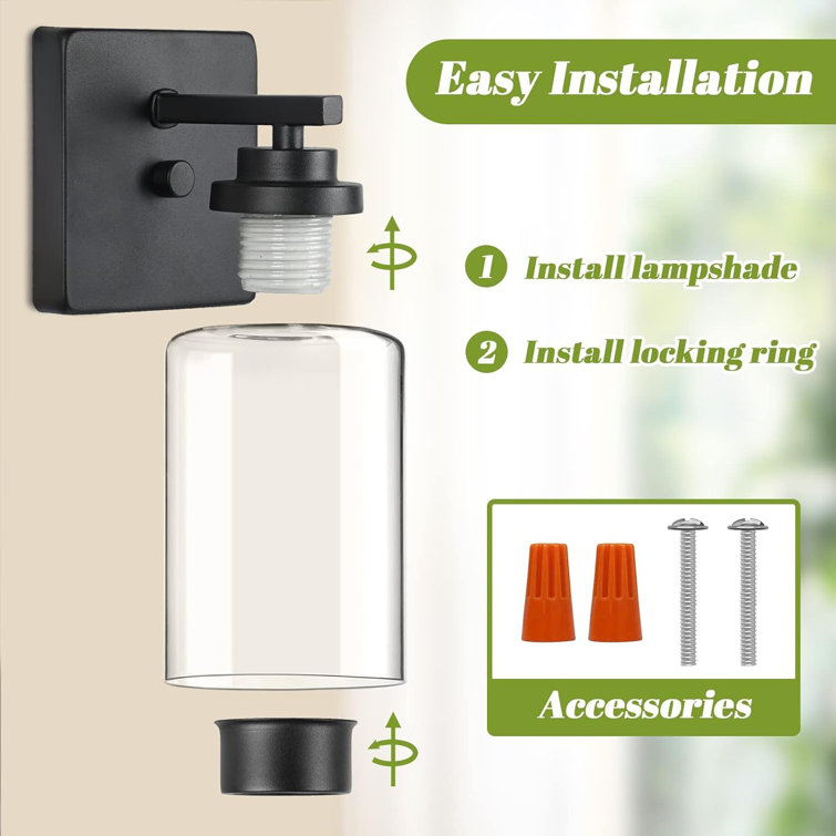 Black Metal Vanity Wall Sconce with Clear Glass Shade