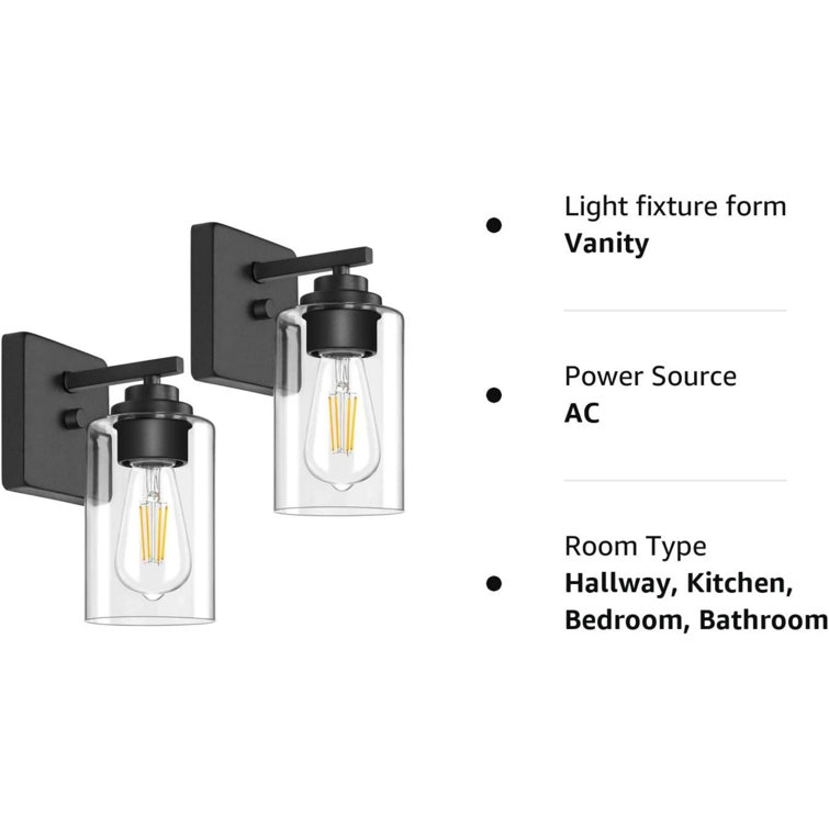 Black Metal Vanity Wall Sconce with Clear Glass Shade
