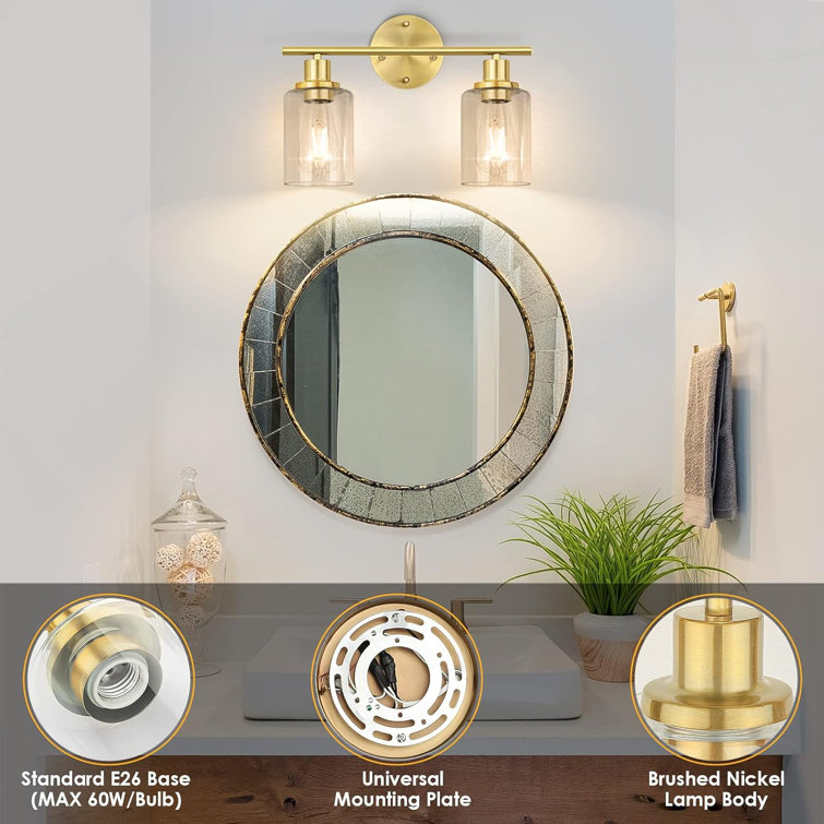 Gold 2-Light Vanity Light with Clear Glass Shades