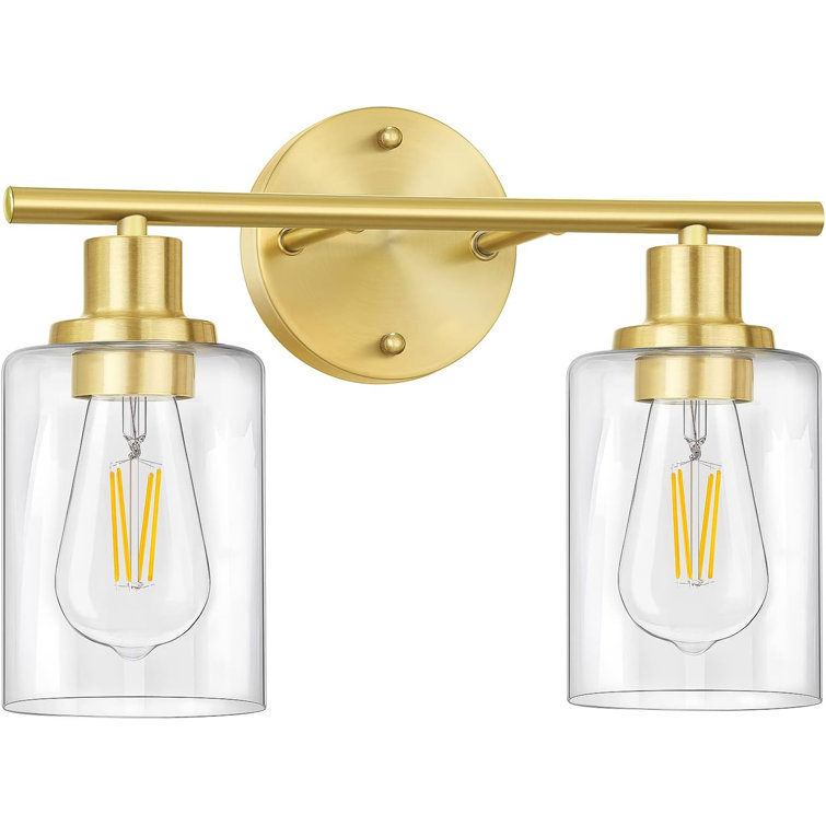 Gold 2-Light Vanity Light with Clear Glass Shades
