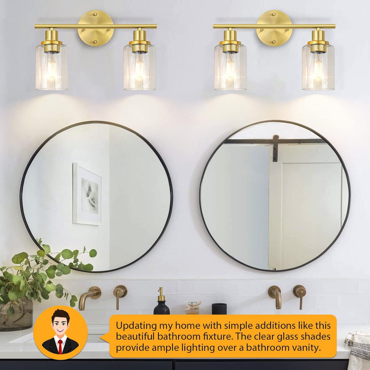 Gold 2-Light Vanity Light with Clear Glass Shades
